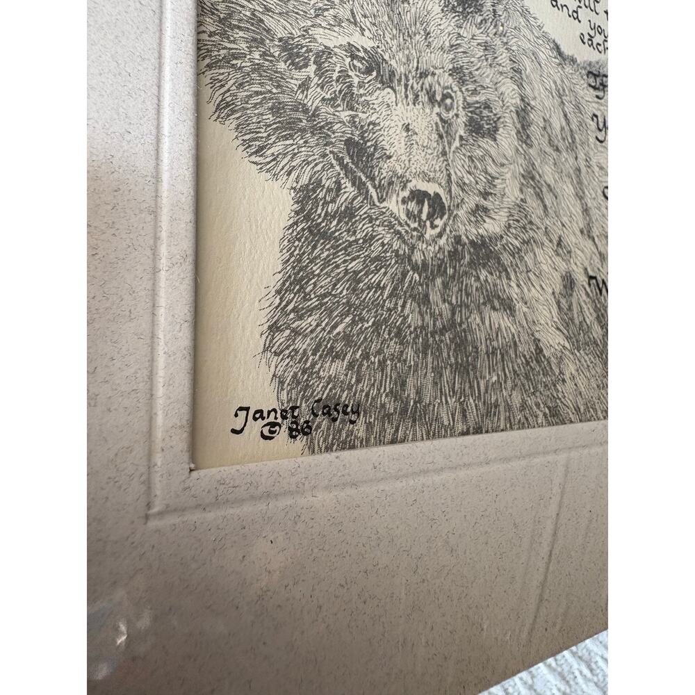 Vintage Janet W. Casey Calligraphy Print – Bear & Native Wisdom Quote Wildlife